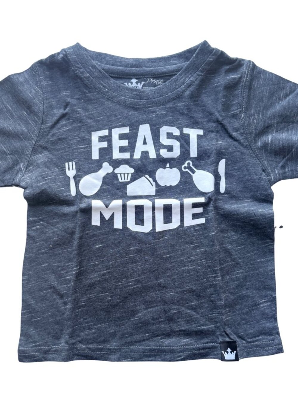 Littlest Prince Couture T-Shirt 2T Feast Mode Design Gray Cotton Short Sleeve
